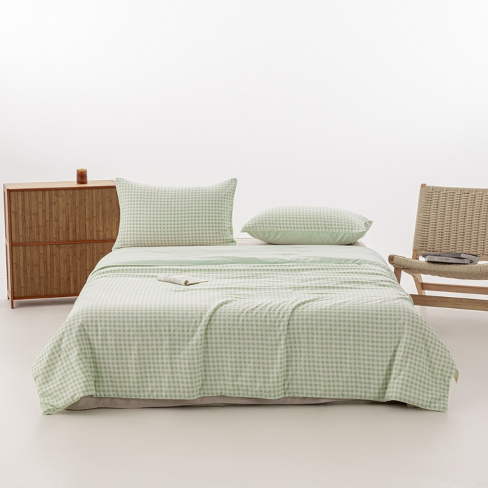 91家纺网 家纺一手货源 找家纺 迪梵家纺 2026新款A类无印风水洗棉格子纯色夏凉被大豆夏被空调被薄被（带买家秀） 绿小格