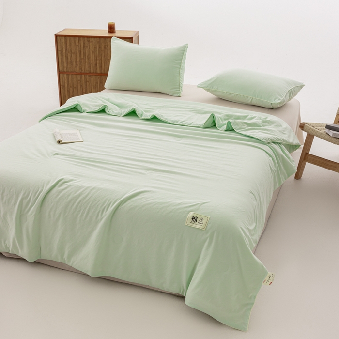 91家纺网 家纺一手货源 找家纺 迪梵家纺 2026新款A类无印风水洗棉格子纯色夏凉被大豆夏被空调被薄被（带买家秀） 清新绿