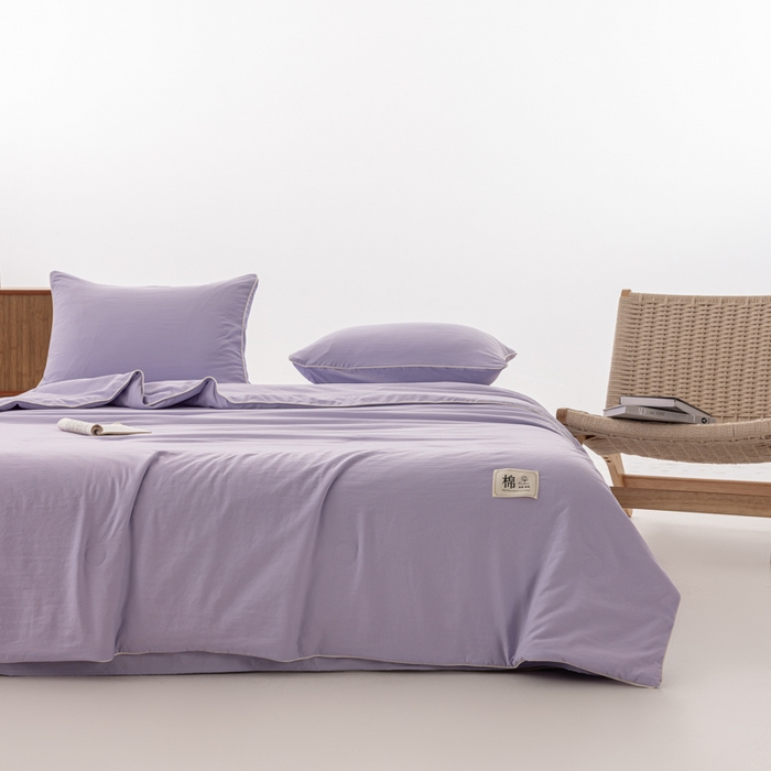 91家纺网 家纺一手货源 找家纺 迪梵家纺 2026新款A类无印风水洗棉格子纯色夏凉被大豆夏被空调被薄被（带买家秀） 芋泥紫