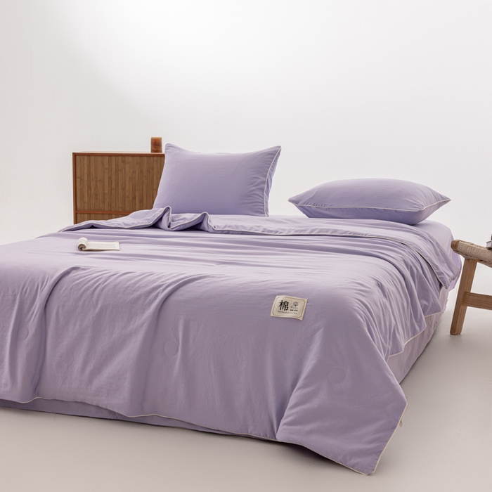 91家纺网 家纺一手货源 找家纺 迪梵家纺 2026新款A类无印风水洗棉格子纯色夏凉被大豆夏被空调被薄被（带买家秀） 芋泥紫