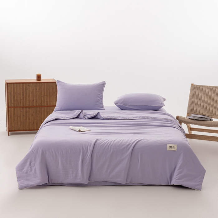 91家纺网 家纺一手货源 找家纺 迪梵家纺 2026新款A类无印风水洗棉格子纯色夏凉被大豆夏被空调被薄被（带买家秀） 芋泥紫