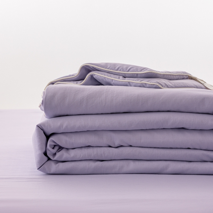 91家纺网 家纺一手货源 找家纺 迪梵家纺 2026新款A类无印风水洗棉格子纯色夏凉被大豆夏被空调被薄被（带买家秀） 芋泥紫