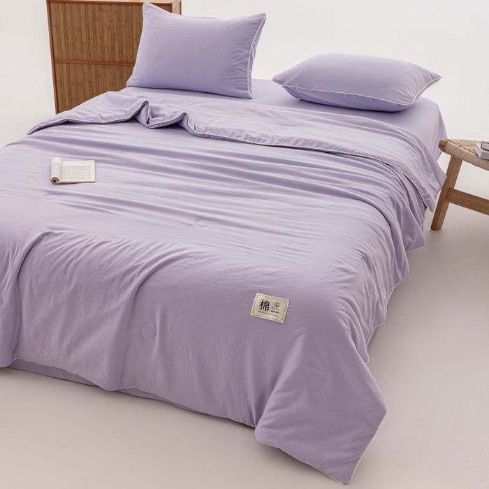 91家纺网 家纺一手货源 找家纺 迪梵家纺 2026新款A类无印风水洗棉格子纯色夏凉被大豆夏被空调被薄被（带买家秀） 芋泥紫