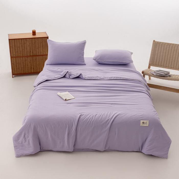 91家纺网 家纺一手货源 找家纺 迪梵家纺 2026新款A类无印风水洗棉格子纯色夏凉被大豆夏被空调被薄被（带买家秀） 芋泥紫