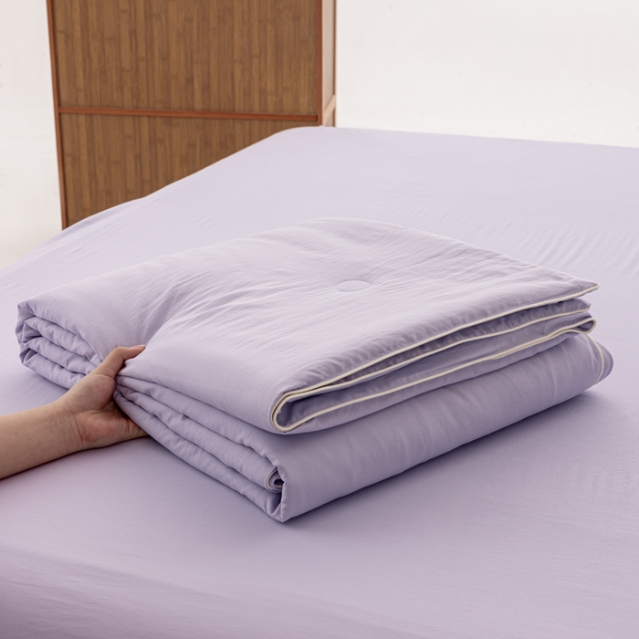 91家纺网 家纺一手货源 找家纺 迪梵家纺 2026新款A类无印风水洗棉格子纯色夏凉被大豆夏被空调被薄被（带买家秀） 芋泥紫