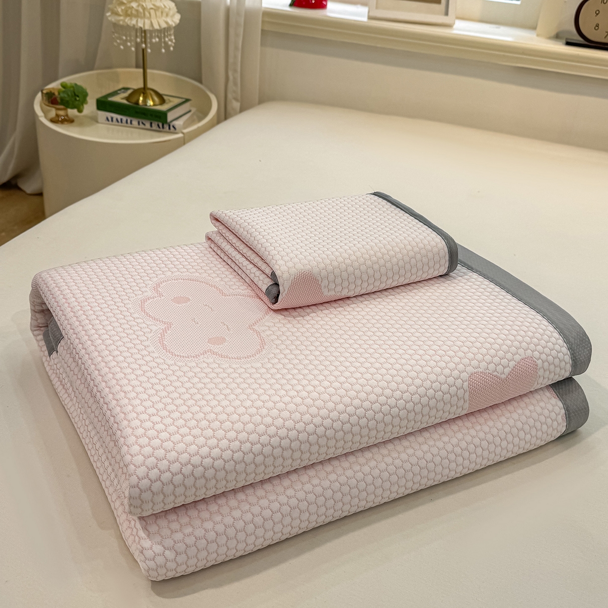 91家纺网 家纺一手货源 找家纺 眠势力 2026新款冰豆豆凉席三件套夏季冷感可机洗冰丝席软席子条席款 云朵-粉