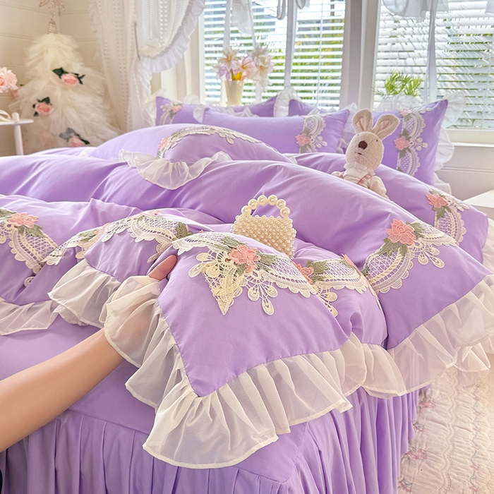 91家纺网 家纺一手货源 找家纺 后庭寝室 2026新款水溶花边床裙四件套-爱恋系列 爱恋-紫