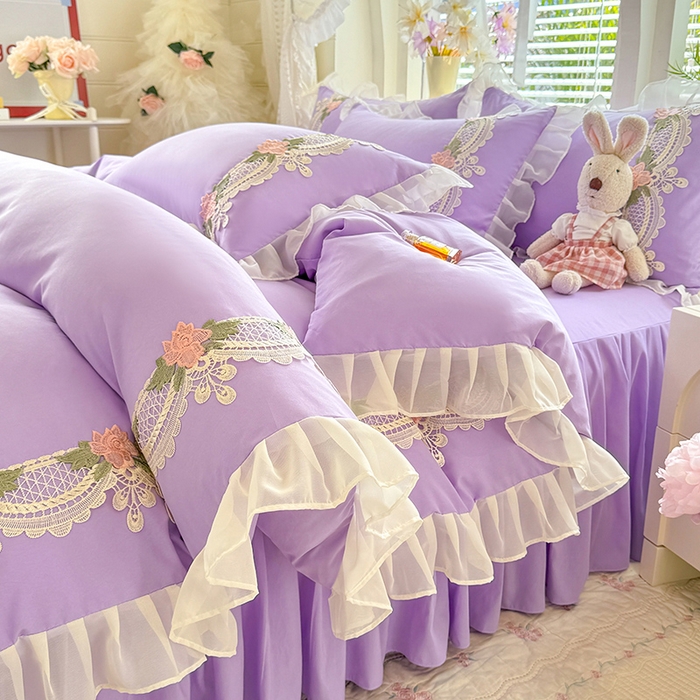 91家纺网 家纺一手货源 找家纺 后庭寝室 2026新款水溶花边床裙四件套-爱恋系列 爱恋-紫