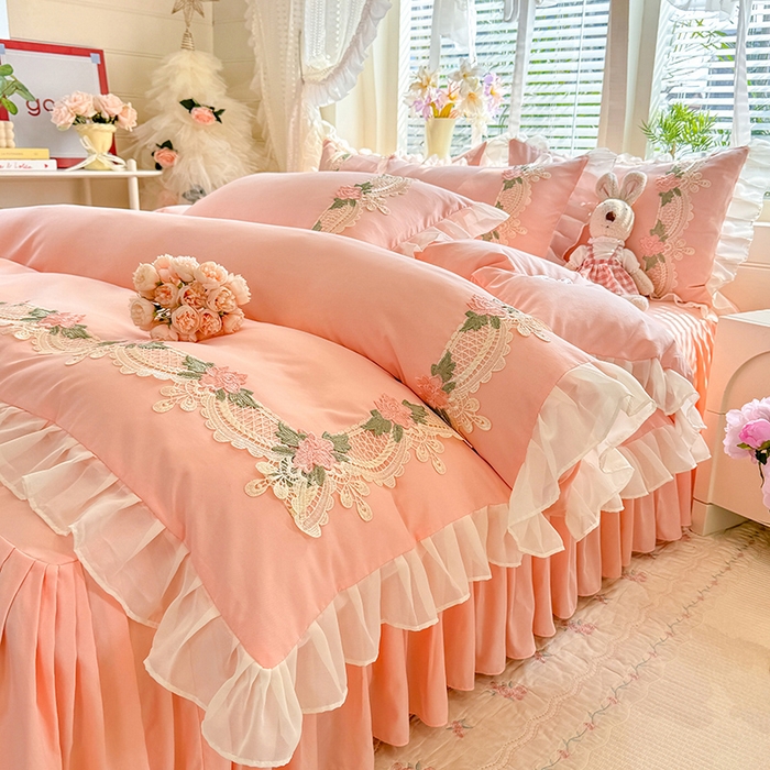 91家纺网 家纺一手货源 找家纺 后庭寝室 2026新款水溶花边床裙四件套-爱恋系列 爱恋-玉