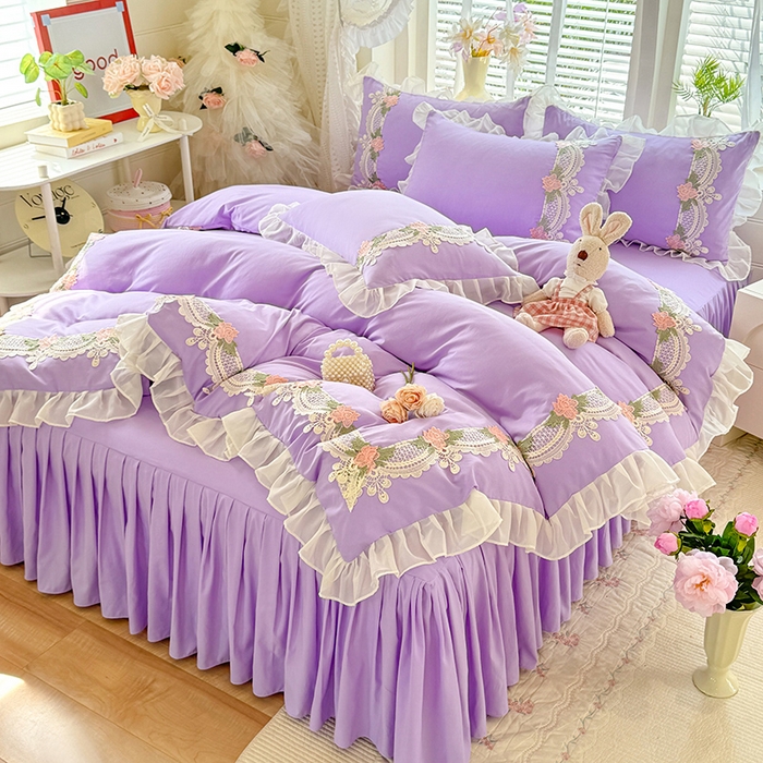 91家纺网 家纺一手货源 找家纺 后庭寝室 2026新款水溶花边床裙四件套-爱恋系列 爱恋-紫