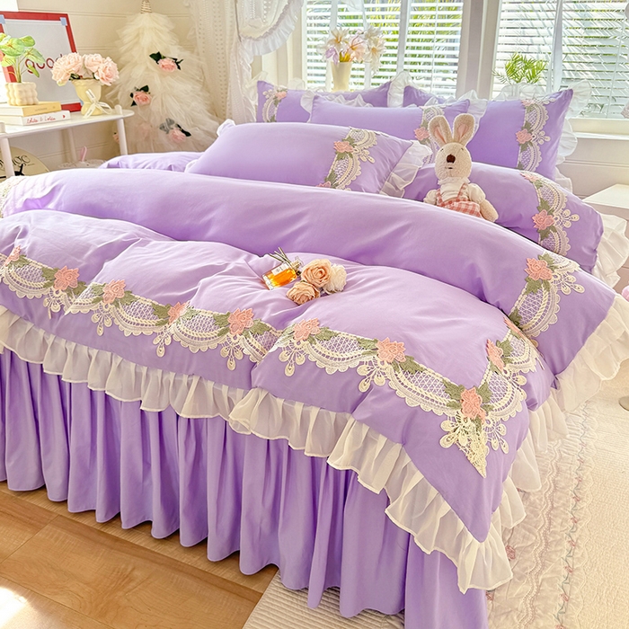 91家纺网 家纺一手货源 找家纺 后庭寝室 2026新款水溶花边床裙四件套-爱恋系列 爱恋-紫