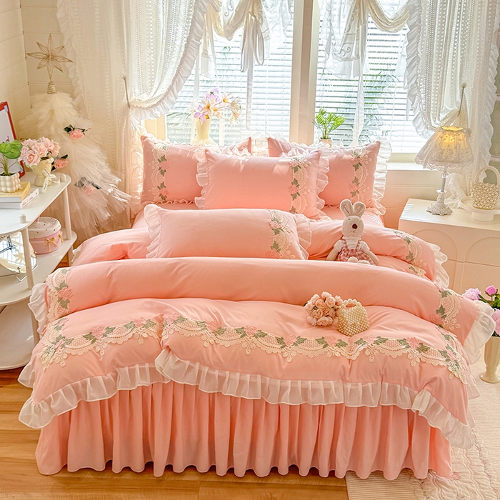 91家纺网 家纺一手货源 找家纺 后庭寝室 2026新款水溶花边床裙四件套-爱恋系列 爱恋-玉