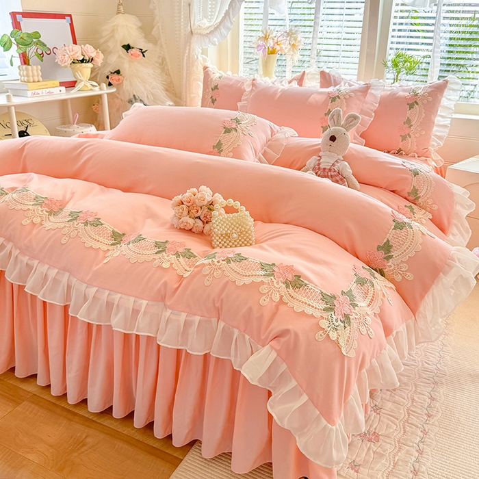 91家纺网 家纺一手货源 找家纺 后庭寝室 2026新款水溶花边床裙四件套-爱恋系列 爱恋-玉