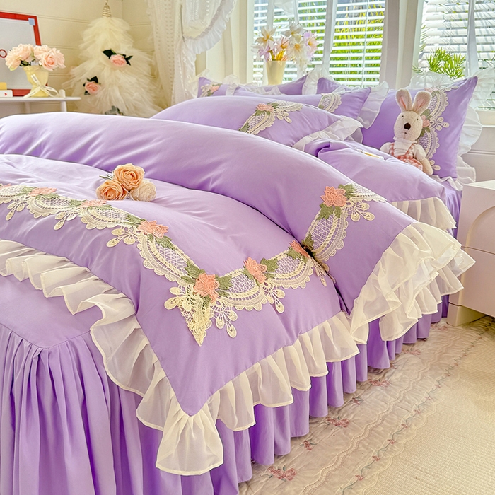 91家纺网 家纺一手货源 找家纺 后庭寝室 2026新款水溶花边床裙四件套-爱恋系列 爱恋-紫