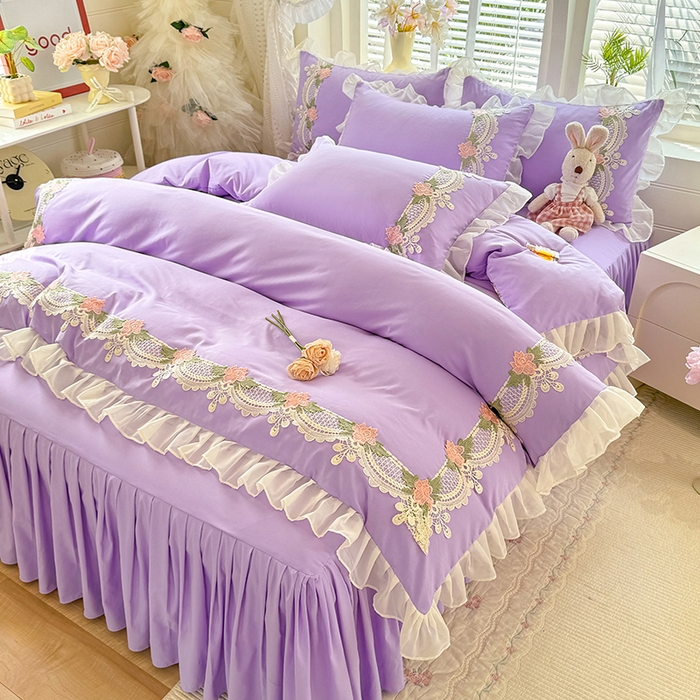 91家纺网 家纺一手货源 找家纺 后庭寝室 2026新款水溶花边床裙四件套-爱恋系列 爱恋-紫