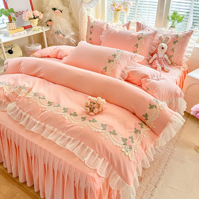 91家纺网 家纺一手货源 找家纺 后庭寝室 2026新款水溶花边床裙四件套-爱恋系列 爱恋-玉