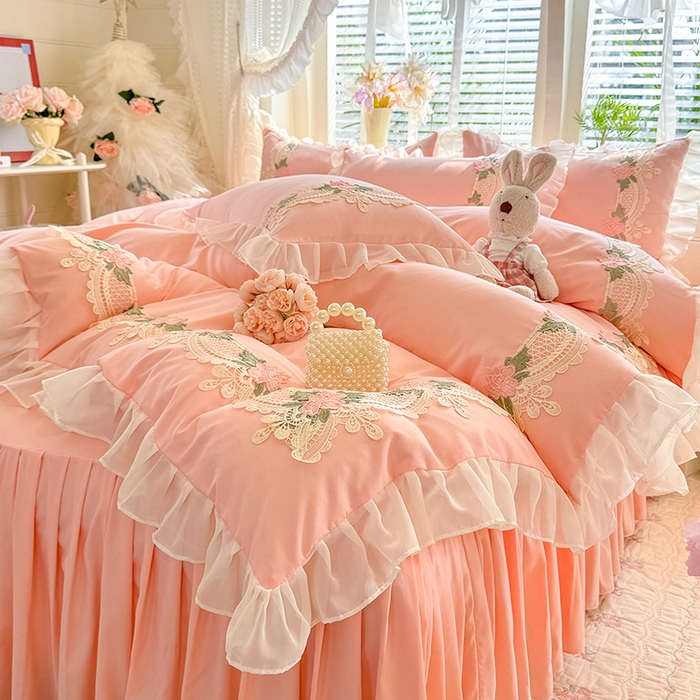 91家纺网 家纺一手货源 找家纺 后庭寝室 2026新款水溶花边床裙四件套-爱恋系列 爱恋-玉