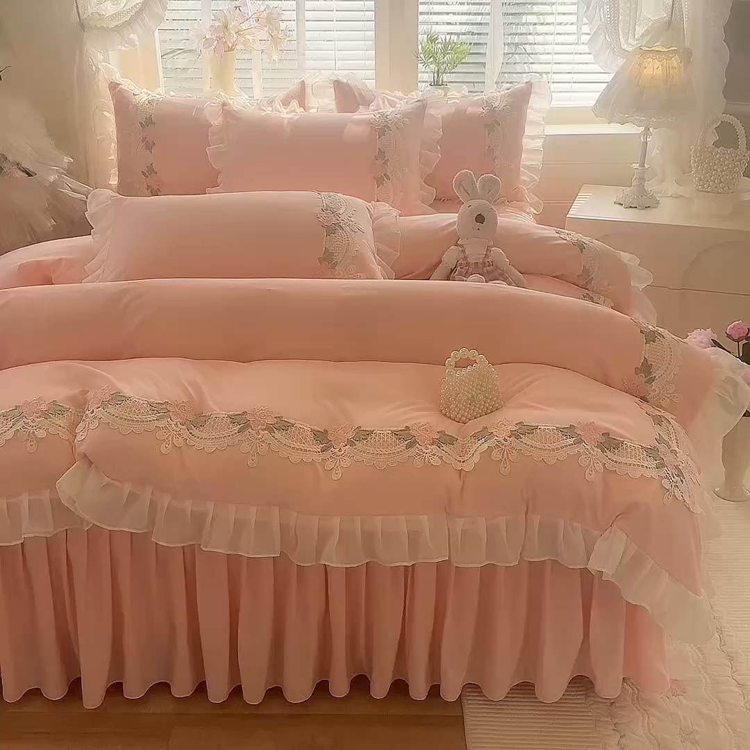 91家纺网 家纺一手货源 找家纺 （总）后庭寝室 2026新款水溶花边床裙四件套-爱恋系列