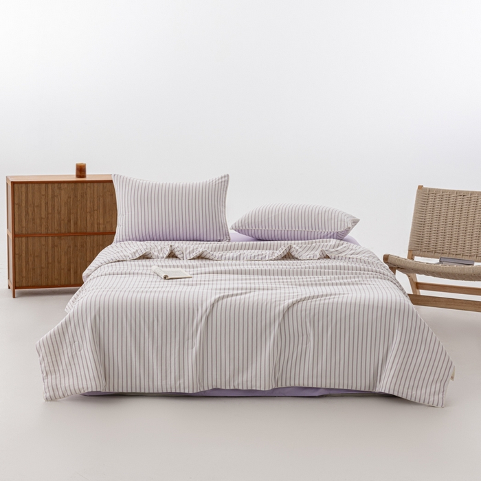 91家纺网 家纺一手货源 找家纺 迪梵家纺 2026新款A类无印风水洗棉条纹大豆夏凉被夏被空调被薄被子被子被芯（带买家秀） 条纹-紫