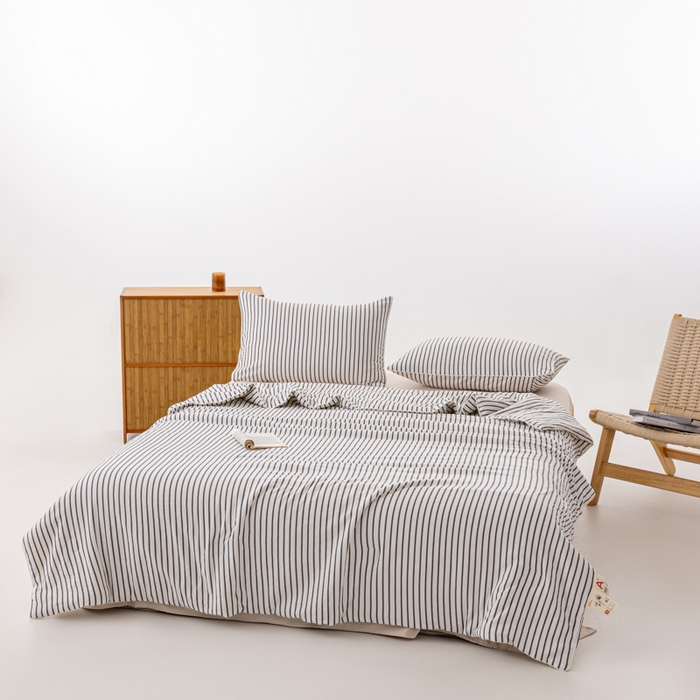 91家纺网 家纺一手货源 找家纺 迪梵家纺 2026新款A类无印风水洗棉条纹大豆夏凉被夏被空调被薄被子被子被芯（带买家秀） 条纹-黑