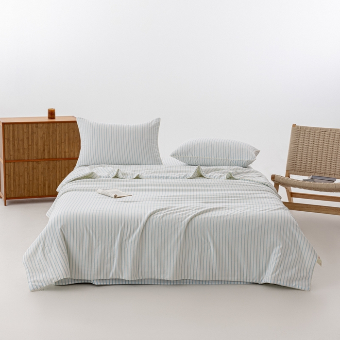 91家纺网 家纺一手货源 找家纺 迪梵家纺 2026新款A类无印风水洗棉条纹大豆夏凉被夏被空调被薄被子被子被芯（带买家秀） 条纹-蓝