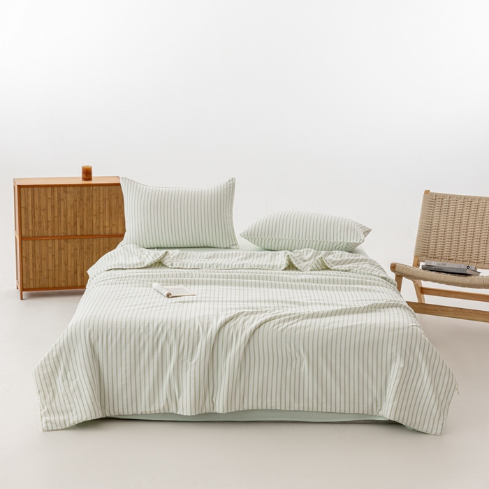 91家纺网 家纺一手货源 找家纺 迪梵家纺 2026新款A类无印风水洗棉条纹大豆夏凉被夏被空调被薄被子被子被芯（带买家秀） 条纹-绿