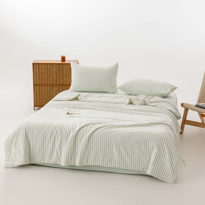 91家纺网 家纺一手货源 找家纺 迪梵家纺 2026新款A类无印风水洗棉条纹大豆夏凉被夏被空调被薄被子被子被芯（带买家秀） 条纹-绿