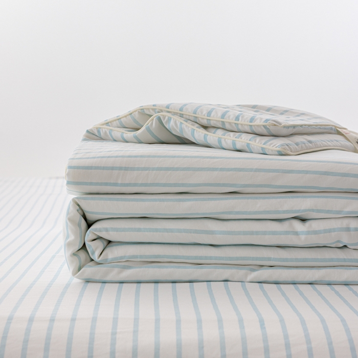 91家纺网 家纺一手货源 找家纺 迪梵家纺 2026新款A类无印风水洗棉条纹大豆夏凉被夏被空调被薄被子被子被芯（带买家秀） 条纹-蓝