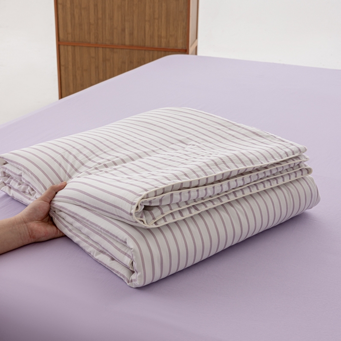 91家纺网 家纺一手货源 找家纺 迪梵家纺 2026新款A类无印风水洗棉条纹大豆夏凉被夏被空调被薄被子被子被芯（带买家秀） 条纹-紫