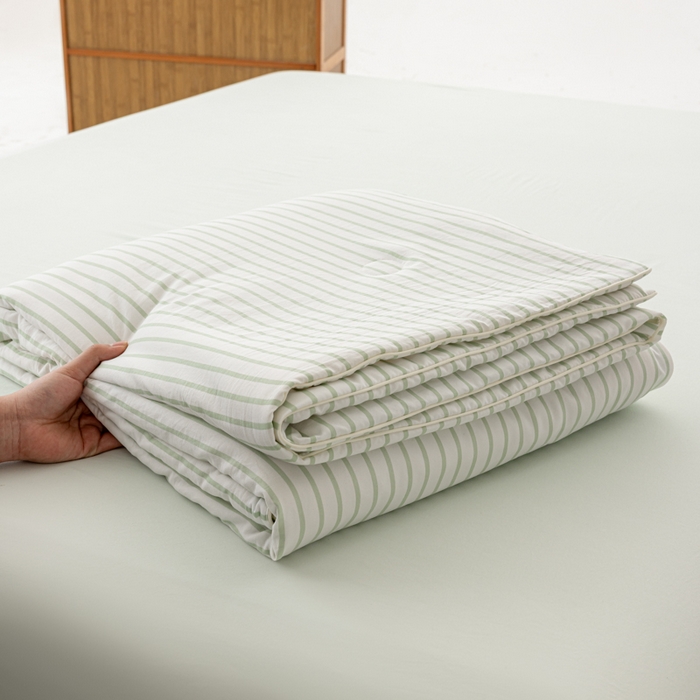 91家纺网 家纺一手货源 找家纺 迪梵家纺 2026新款A类无印风水洗棉条纹大豆夏凉被夏被空调被薄被子被子被芯（带买家秀） 条纹-绿