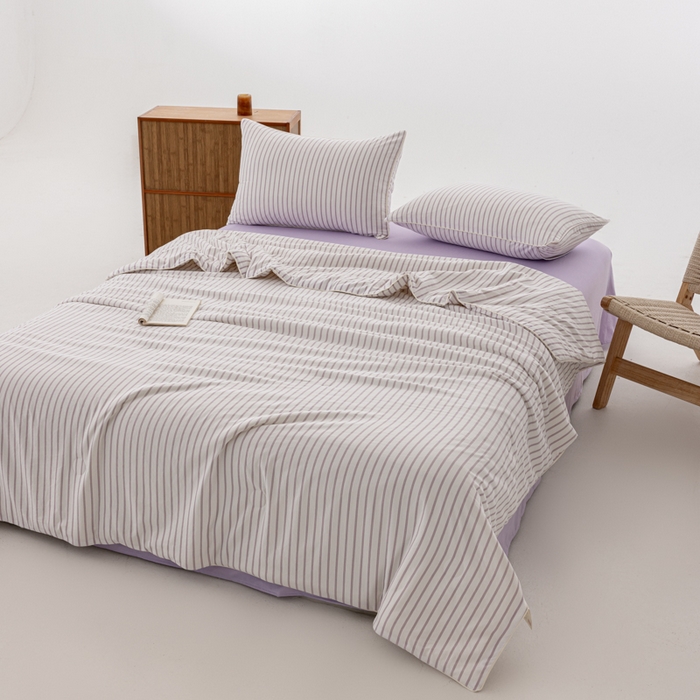 91家纺网 家纺一手货源 找家纺 迪梵家纺 2026新款A类无印风水洗棉条纹大豆夏凉被夏被空调被薄被子被子被芯（带买家秀） 条纹-紫