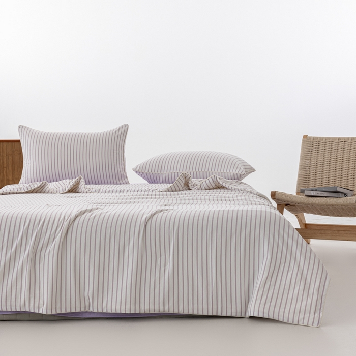 91家纺网 家纺一手货源 找家纺 迪梵家纺 2026新款A类无印风水洗棉条纹大豆夏凉被夏被空调被薄被子被子被芯（带买家秀） 条纹-紫