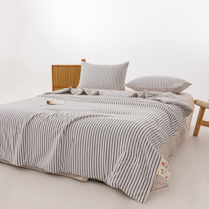 91家纺网 家纺一手货源 找家纺 迪梵家纺 2026新款A类无印风水洗棉条纹大豆夏凉被夏被空调被薄被子被子被芯（带买家秀） 条纹-黑