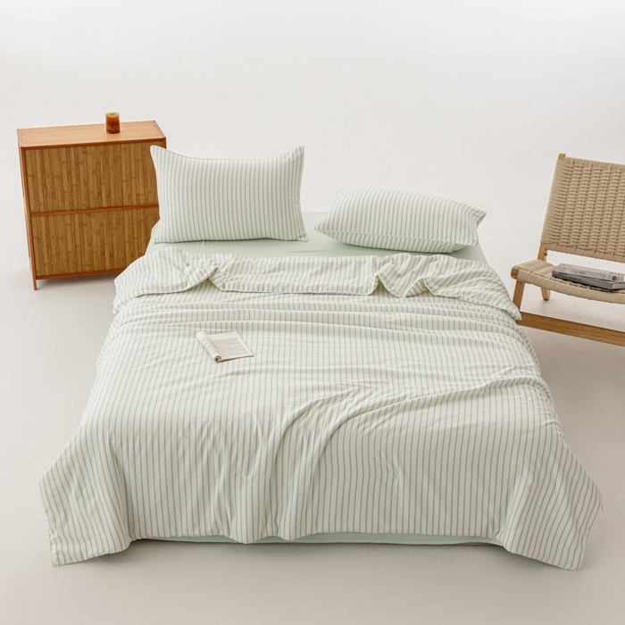 91家纺网 家纺一手货源 找家纺 迪梵家纺 2026新款A类无印风水洗棉条纹大豆夏凉被夏被空调被薄被子被子被芯（带买家秀） 条纹-绿