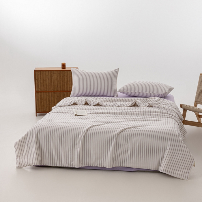 91家纺网 家纺一手货源 找家纺 迪梵家纺 2026新款A类无印风水洗棉条纹大豆夏凉被夏被空调被薄被子被子被芯（带买家秀） 条纹-紫