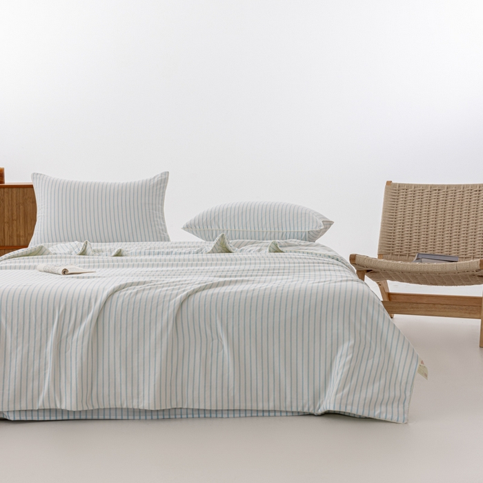 91家纺网 家纺一手货源 找家纺 迪梵家纺 2026新款A类无印风水洗棉条纹大豆夏凉被夏被空调被薄被子被子被芯（带买家秀） 条纹-蓝