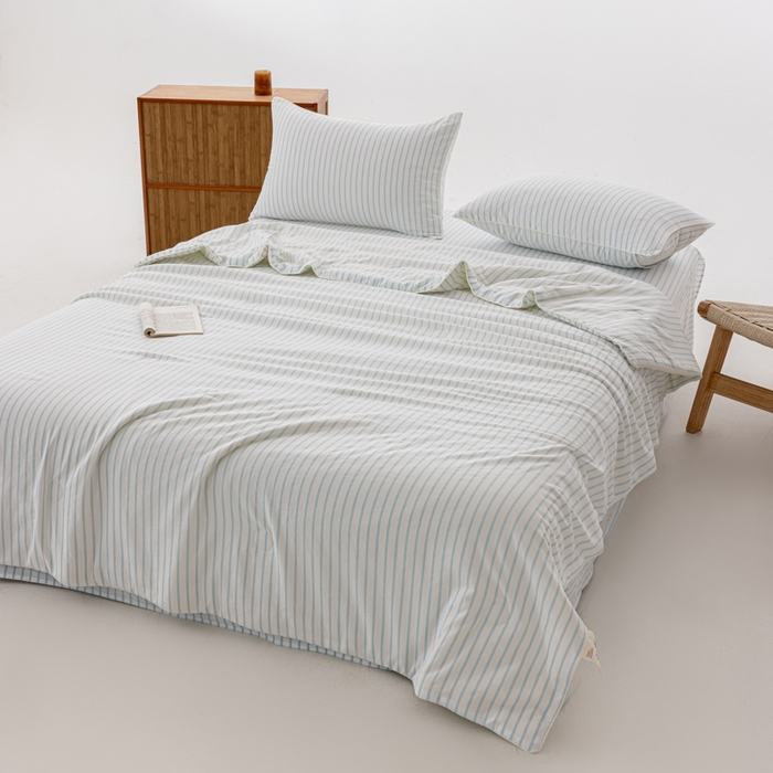 91家纺网 家纺一手货源 找家纺 迪梵家纺 2026新款A类无印风水洗棉条纹大豆夏凉被夏被空调被薄被子被子被芯（带买家秀） 条纹-蓝