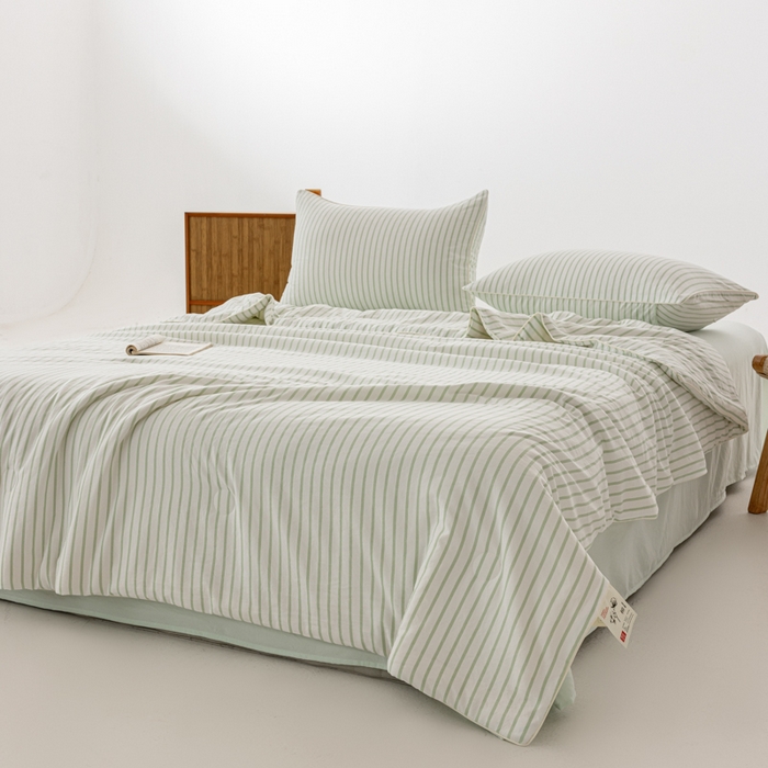 91家纺网 家纺一手货源 找家纺 迪梵家纺 2026新款A类无印风水洗棉条纹大豆夏凉被夏被空调被薄被子被子被芯（带买家秀） 条纹-绿