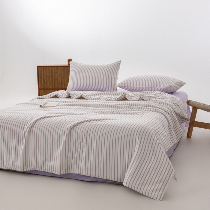 91家纺网 家纺一手货源 找家纺 迪梵家纺 2026新款A类无印风水洗棉条纹大豆夏凉被夏被空调被薄被子被子被芯（带买家秀） 条纹-紫