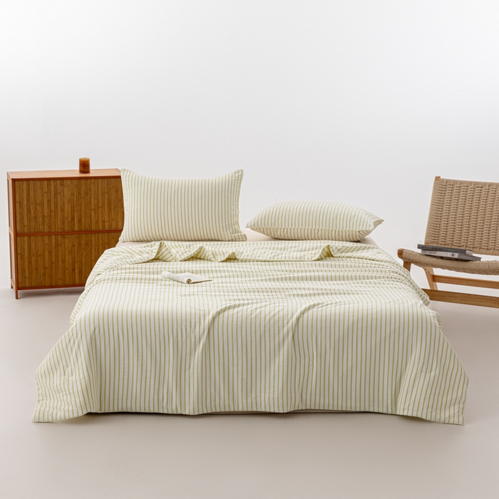 91家纺网 家纺一手货源 找家纺 迪梵家纺 2026新款A类无印风水洗棉条纹大豆夏凉被夏被空调被薄被子被子被芯（带买家秀） 条纹-黄