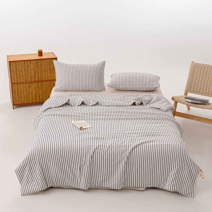 91家纺网 家纺一手货源 找家纺 迪梵家纺 2026新款A类无印风水洗棉条纹大豆夏凉被夏被空调被薄被子被子被芯（带买家秀） 条纹-黑