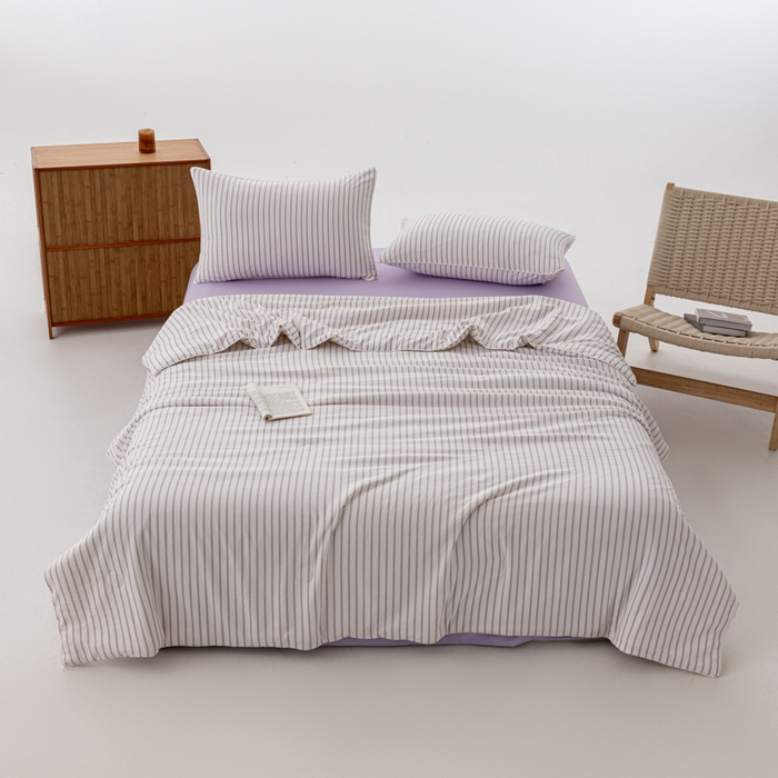 91家纺网 家纺一手货源 找家纺 迪梵家纺 2026新款A类无印风水洗棉条纹大豆夏凉被夏被空调被薄被子被子被芯（带买家秀） 条纹-紫