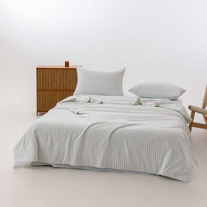 91家纺网 家纺一手货源 找家纺 迪梵家纺 2026新款A类无印风水洗棉条纹大豆夏凉被夏被空调被薄被子被子被芯（带买家秀） 条纹-蓝