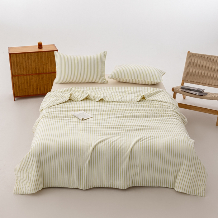 91家纺网 家纺一手货源 找家纺 迪梵家纺 2026新款A类无印风水洗棉条纹大豆夏凉被夏被空调被薄被子被子被芯（带买家秀） 条纹-黄