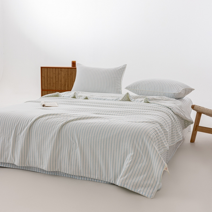 91家纺网 家纺一手货源 找家纺 迪梵家纺 2026新款A类无印风水洗棉条纹大豆夏凉被夏被空调被薄被子被子被芯（带买家秀） 条纹-蓝