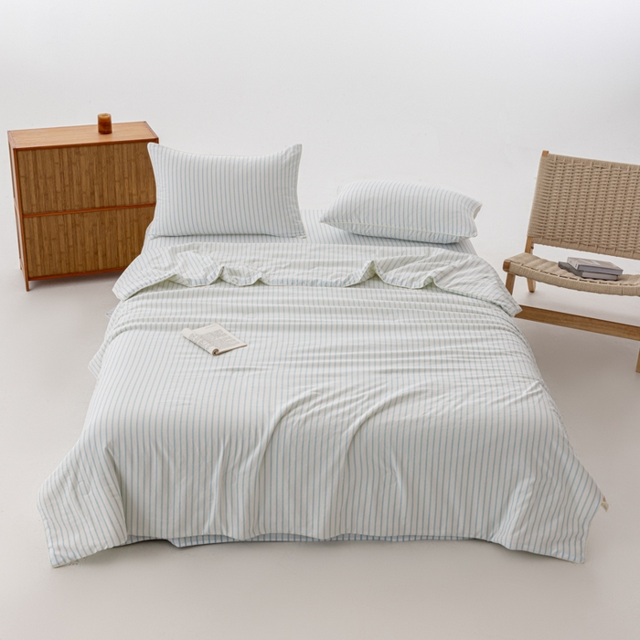 91家纺网 家纺一手货源 找家纺 迪梵家纺 2026新款A类无印风水洗棉条纹大豆夏凉被夏被空调被薄被子被子被芯（带买家秀） 条纹-蓝