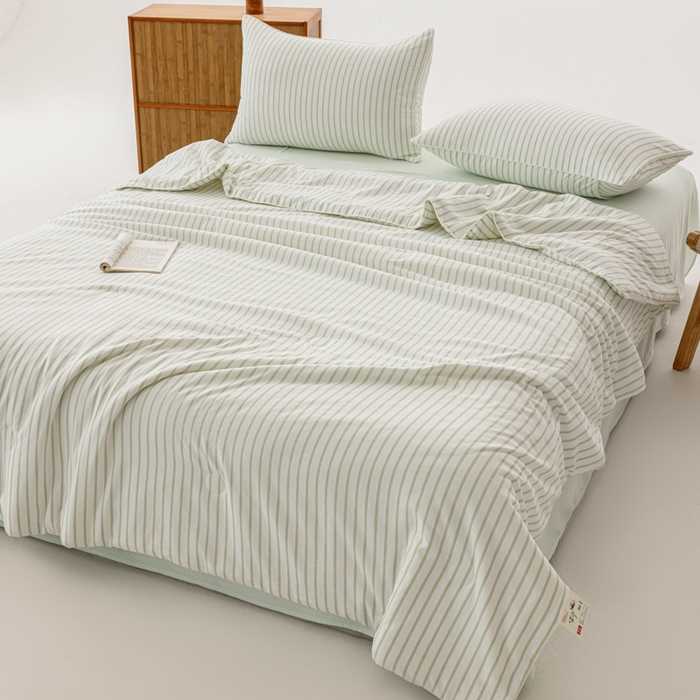 91家纺网 家纺一手货源 找家纺 迪梵家纺 2026新款A类无印风水洗棉条纹大豆夏凉被夏被空调被薄被子被子被芯（带买家秀） 条纹-绿