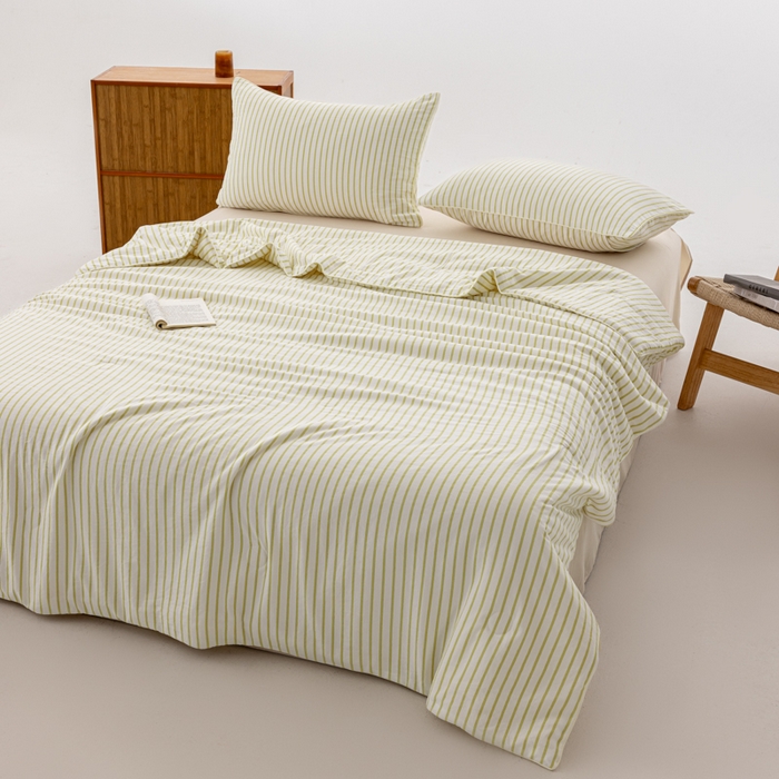 91家纺网 家纺一手货源 找家纺 迪梵家纺 2026新款A类无印风水洗棉条纹大豆夏凉被夏被空调被薄被子被子被芯（带买家秀） 条纹-黄