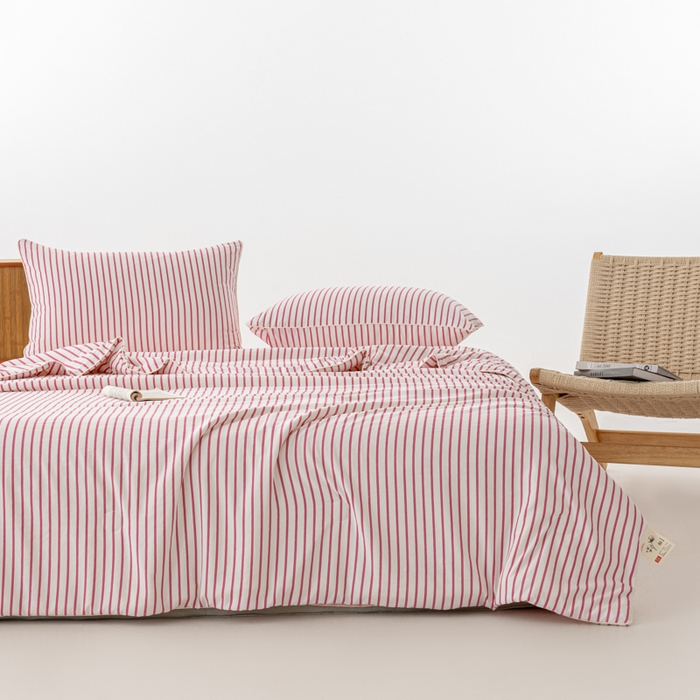 91家纺网 家纺一手货源 找家纺 迪梵家纺 2026新款A类无印风水洗棉条纹大豆夏凉被夏被空调被薄被子被子被芯（带买家秀） 条纹-红