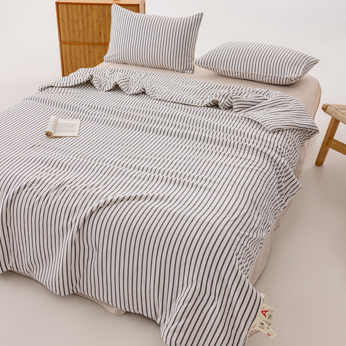 91家纺网 家纺一手货源 找家纺 迪梵家纺 2026新款A类无印风水洗棉条纹大豆夏凉被夏被空调被薄被子被子被芯（带买家秀） 条纹-黑